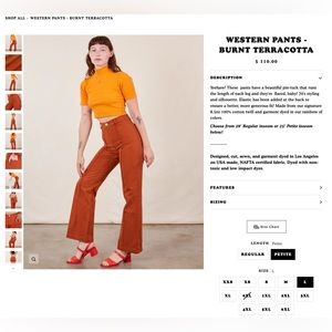Big Bud Press Petite Western Pants Size Large in Burnt Terracotta
